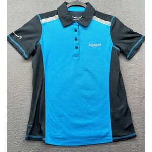 Amazon Work Uniform Polo Shirt Short Sleeve Blue Gray Logo Men Women Size Medium